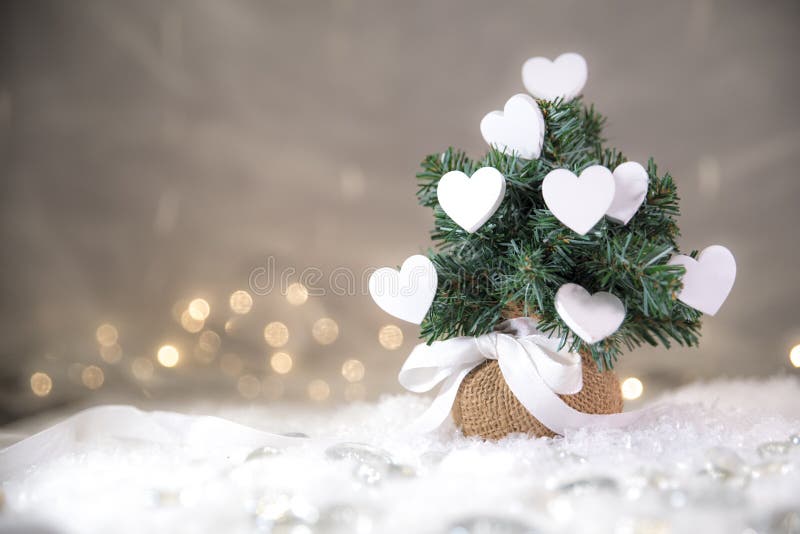 Christmas Tree with White Hearts Stock Photo Image of green, holidays