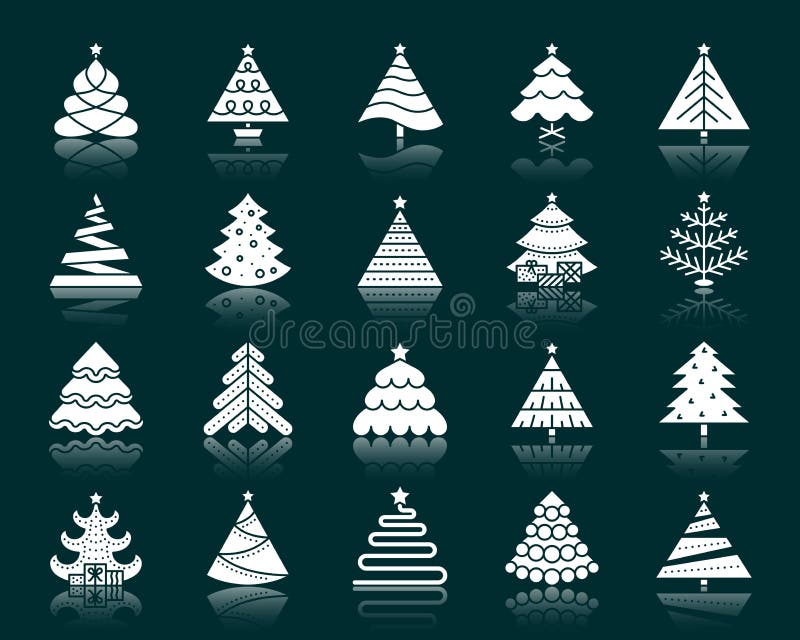 Christmas Tree white silhouette icons vector set