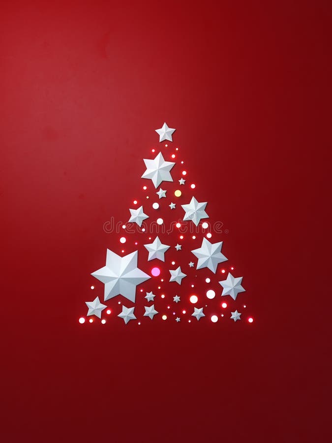 Christmas Tree with White Stars 3d Rendering Stock Illustration