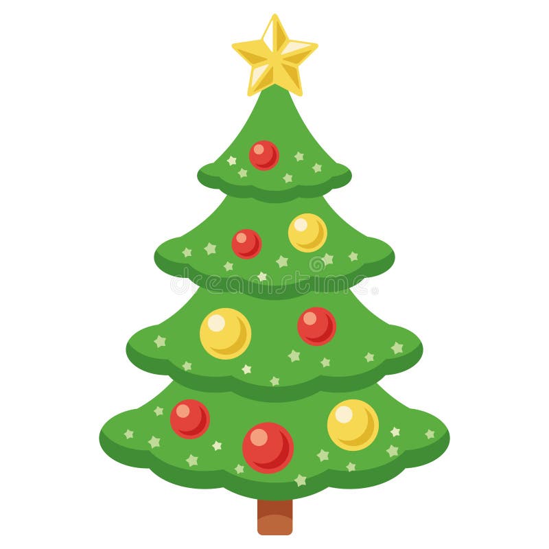 Christmas Tree with Yellow Star and Balls Stock Vector Illustration