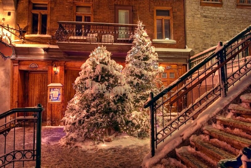 Christmas Night in Quebec City Stock Image Image of lamp, lights 3779521