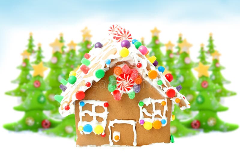 Christmas Trees and Gingerbread House Stock Image Image of sweets