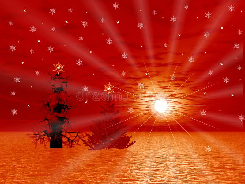 Christmas trees and sun stock illustration. Illustration of abstract