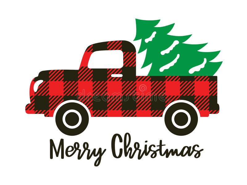 Buffalo Plaid Truck Carrying a Christmas Tree