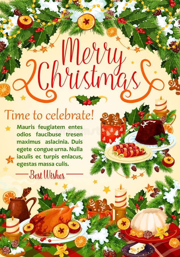 Christmas turkey poster, New Year holiday design