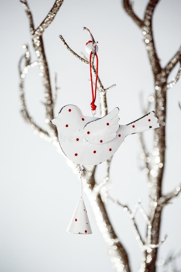 Christmas Vintage Toy Bird on a Silver Branch