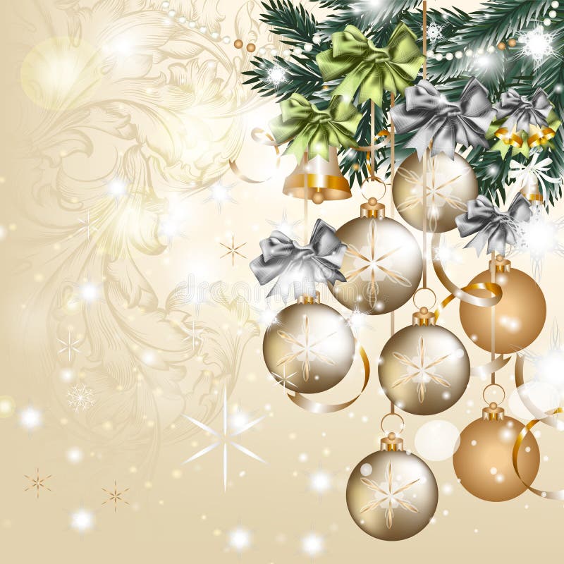 Christmas vintage vector greeting card with baubles