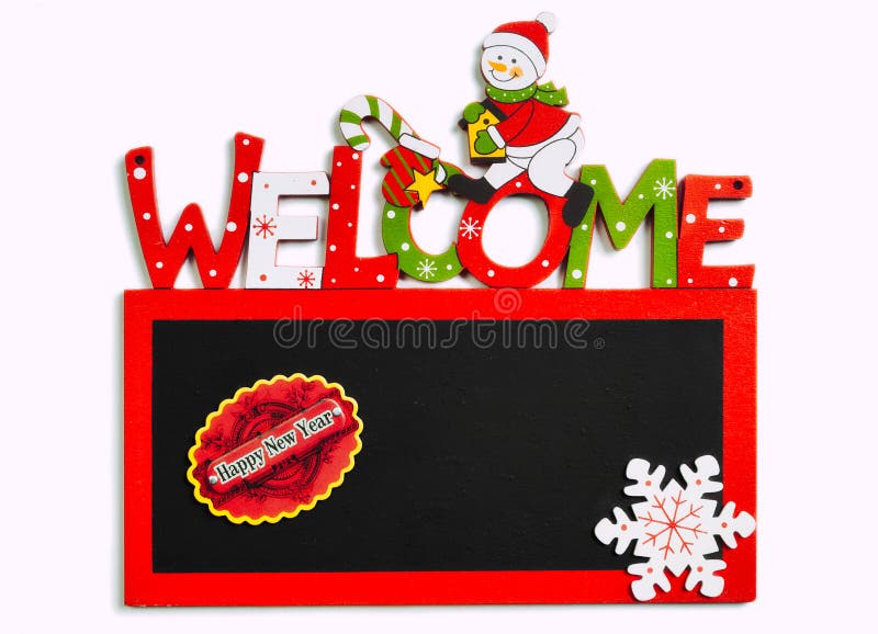 Christmas Welcome Black Board with Red Badge Stock Image - Image of ...