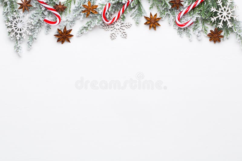 Christmas white Fir tree branches with stars decorations