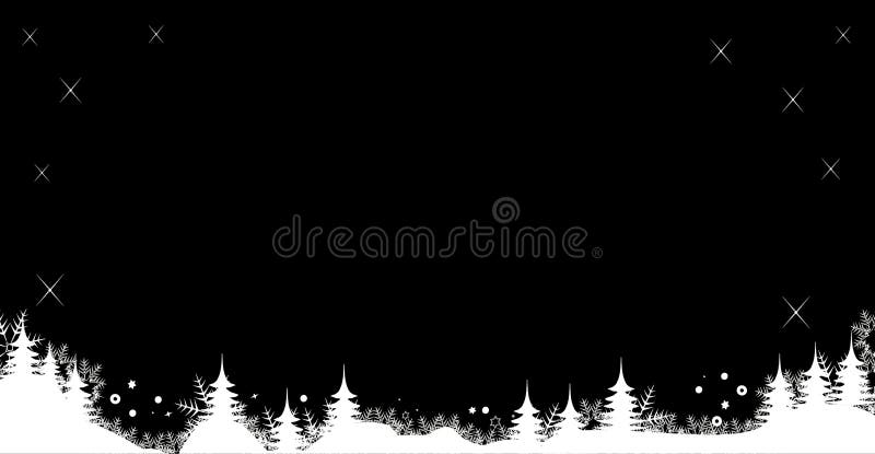 Christmas winter background banner black and white snow and Christmas trees