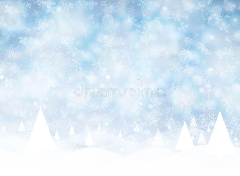 Christmas winter on blue background. White snow with snowflakes