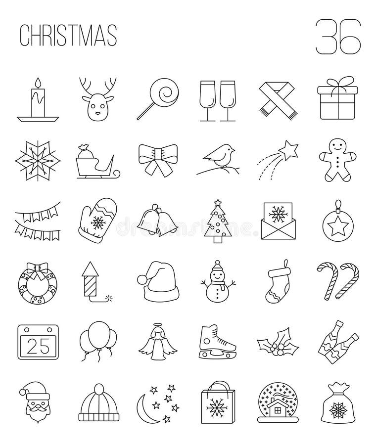 Christmas And Winter Line Icons Set In Single Color. Stock Vector ...