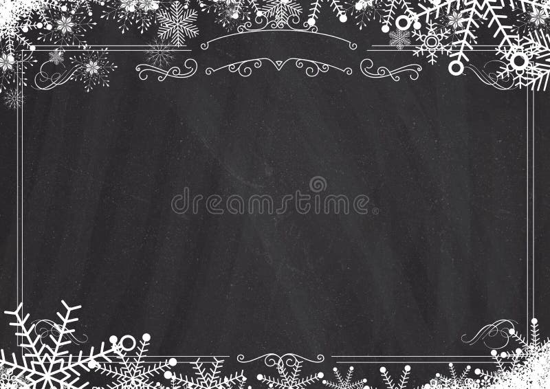 Christmas winter snowflake retro border and blackboard textured