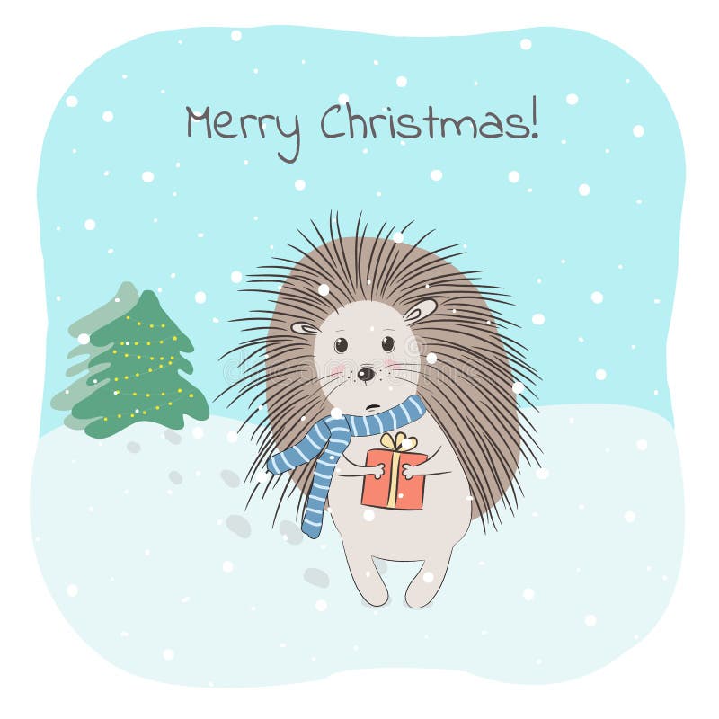 Christmas and winter vector illustration with lovely hedgehog and Merry Christmas phrase. Perfect for kids cards posters, book illustartion and other design stock illustration Christmas and winter vector illustration with lovely hedgehog and Merry Christmas phrase. Perfect for kids cards posters, book illustartion and other design stock illustration