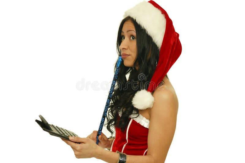 Christmas woman with calculator stock photos Christmas woman with calculator stock photos