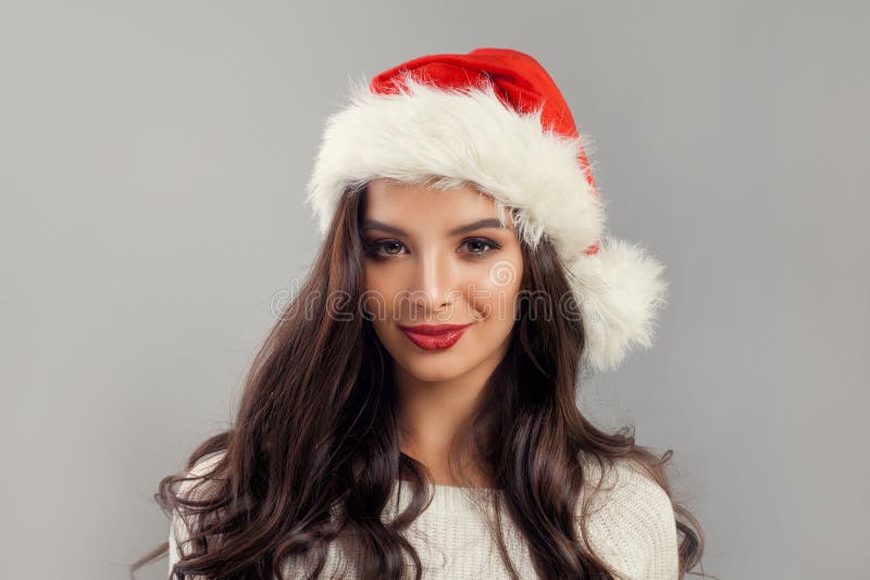 Christmas Woman Model wearing Red Santa Hat