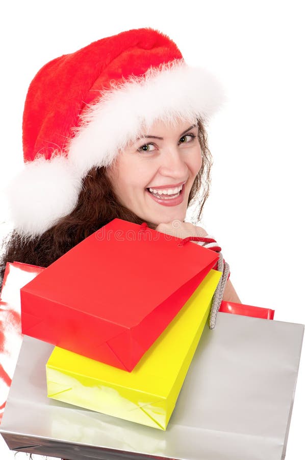 Christmas woman with shopping bags