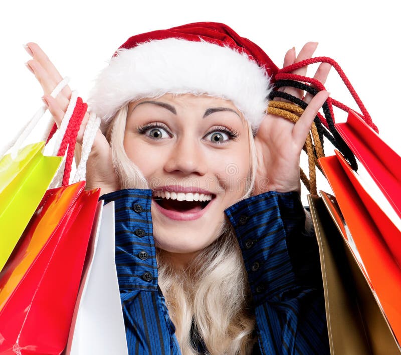 Christmas woman with shopping bags