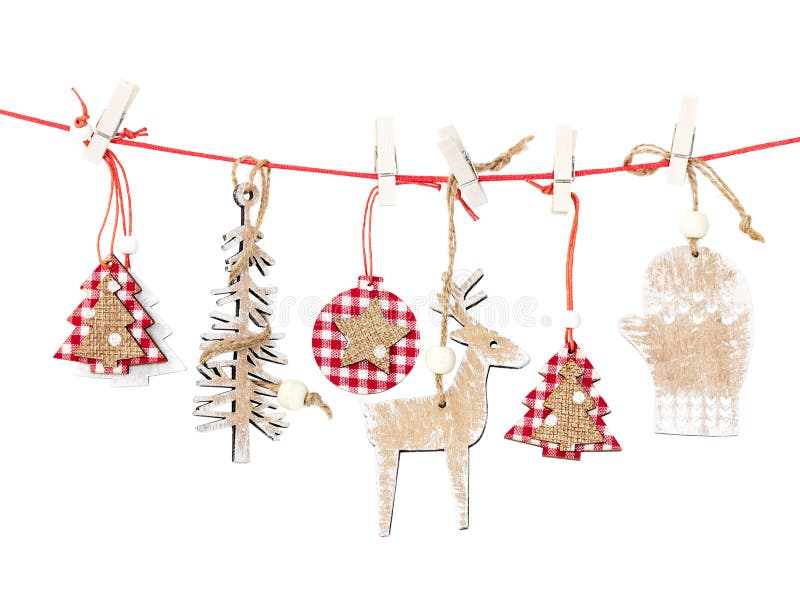 Christmas wooden decorations hanging