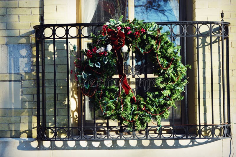 Christmas Wreath on Balcony Stock Image Image of architecture