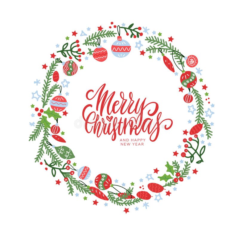 Flat Circle Merry Christmas Objects Stock Vector - Illustration of ...