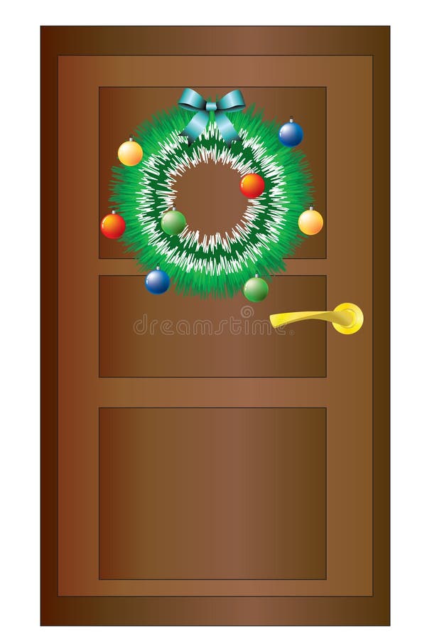 Door with a Christmas Wreath Stock Vector Illustration of ornate