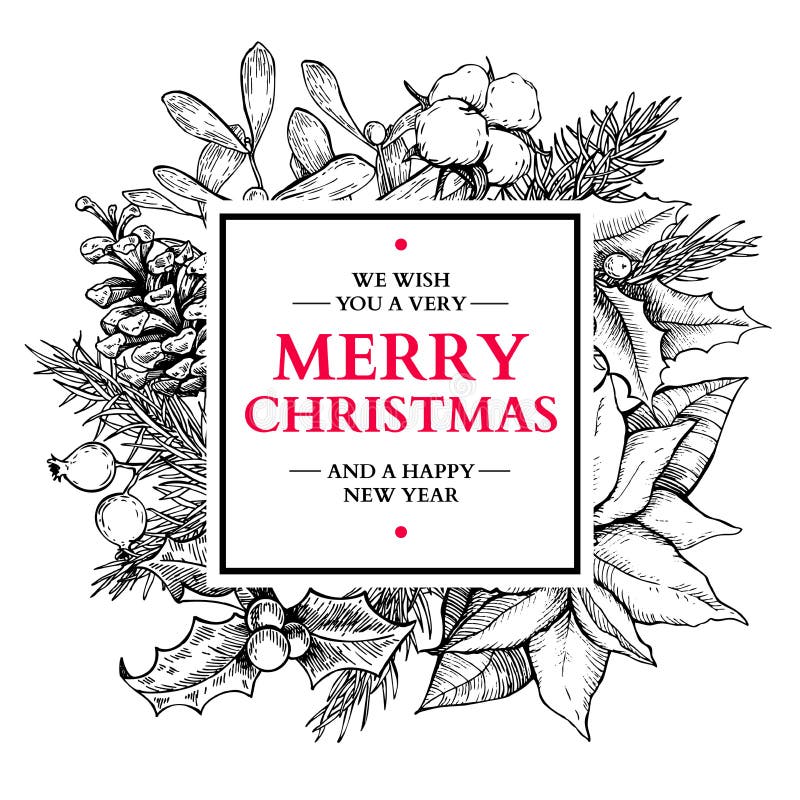 Christmas wreath frame. Vector hand drawn illustration with holl royalty free illustration Christmas wreath frame. Vector hand drawn illustration with holl royalty free illustration