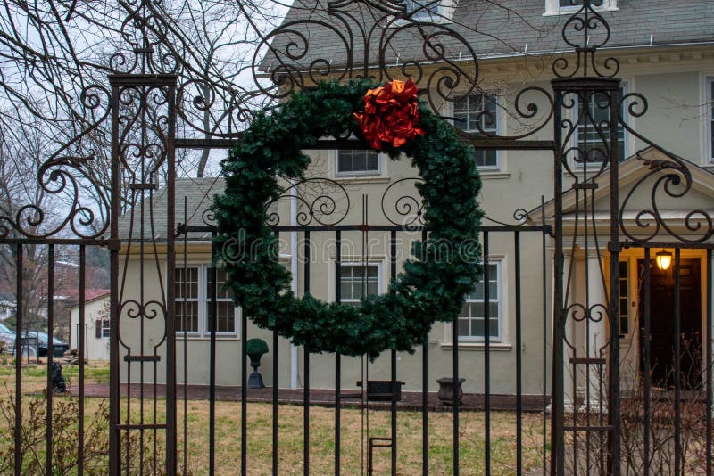 A Christmas Wreath on a Gate Stock Image Image of christmas, fence
