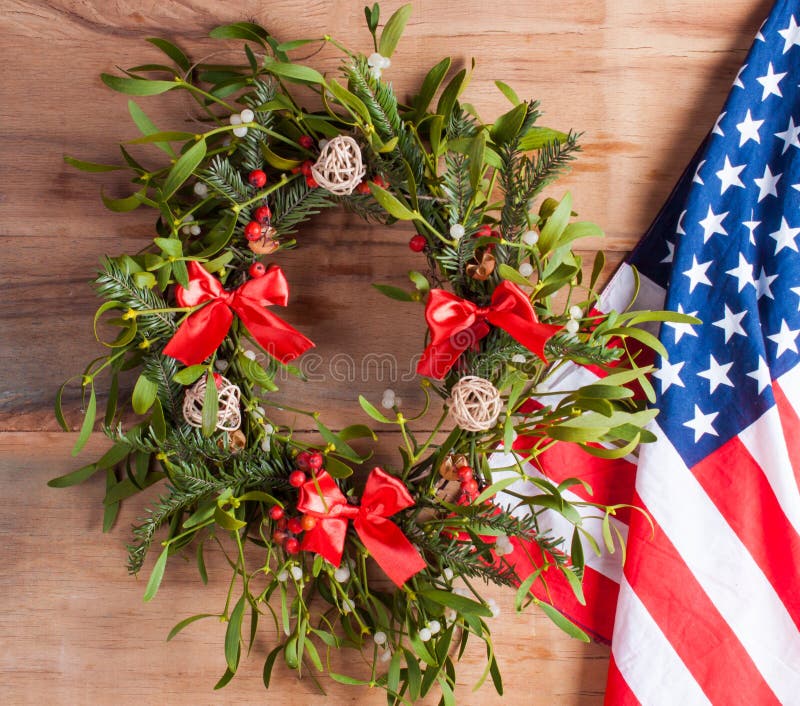 Christmas Wreath with Mistletoe Stock Image Image of close, fresh