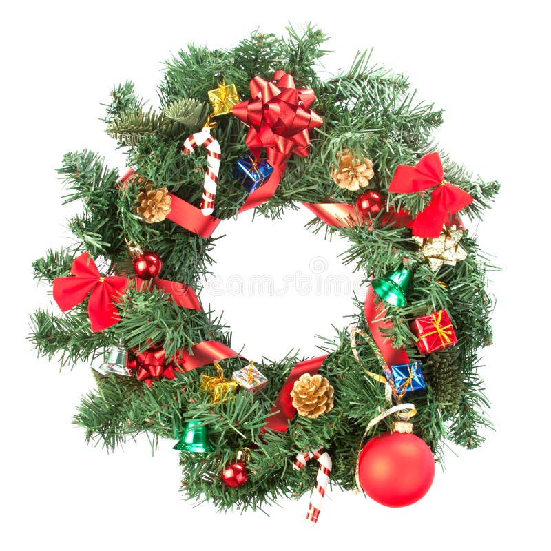 Christmas wreath with ornaments stock photography