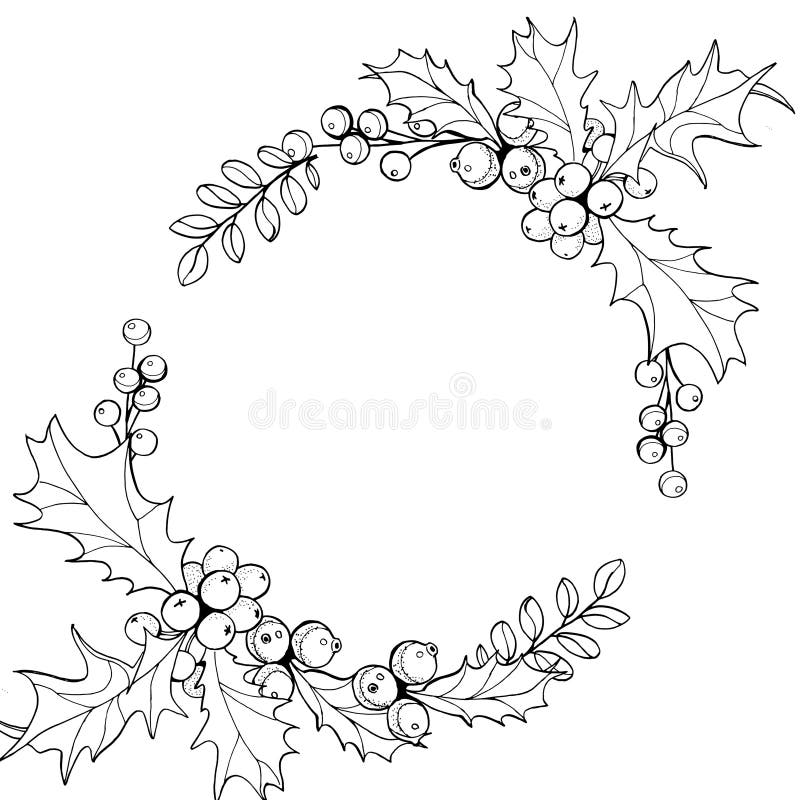 Christmas Wreath with Sprigs of Mistletoe on Watercolor Spot. Winter ...