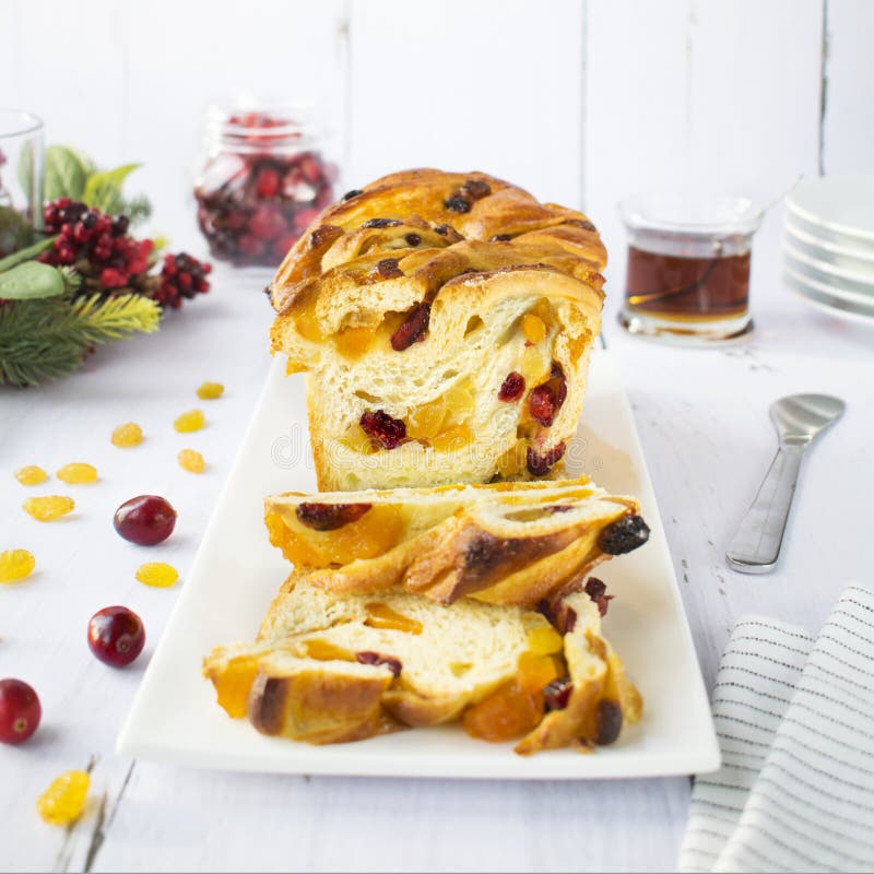 Christmas Yeast Cake with Dried Apricots and Cranberries. Stock Image