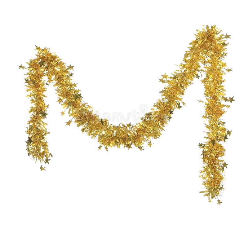 Christmas Yellow Tinsel with Stars. Stock Photo Image of decoration