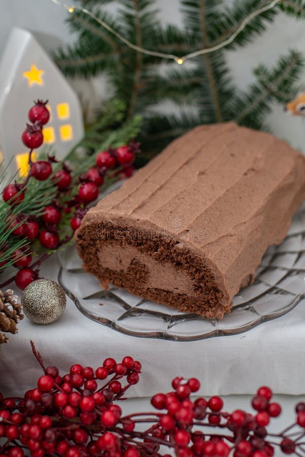Christmas Yule Log Buche De Noel Chocolate Cake Stock Photo - Image of ...