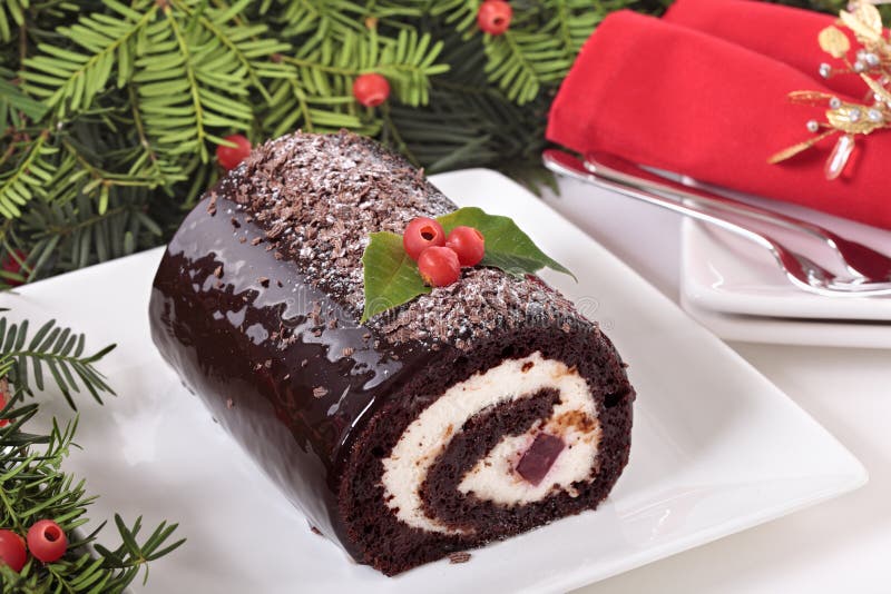 Yule Log Cake stock image. Image of piece, cranberry - 26954763