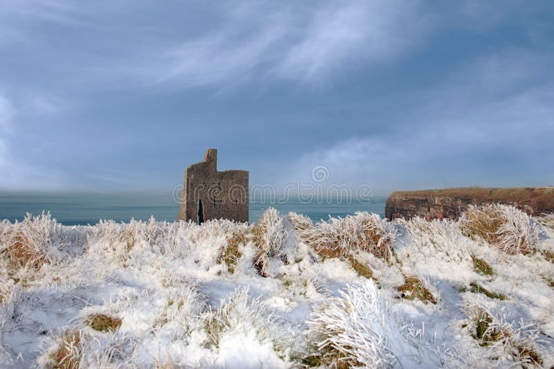 Christmasy view of ballybunion beach and cliffs