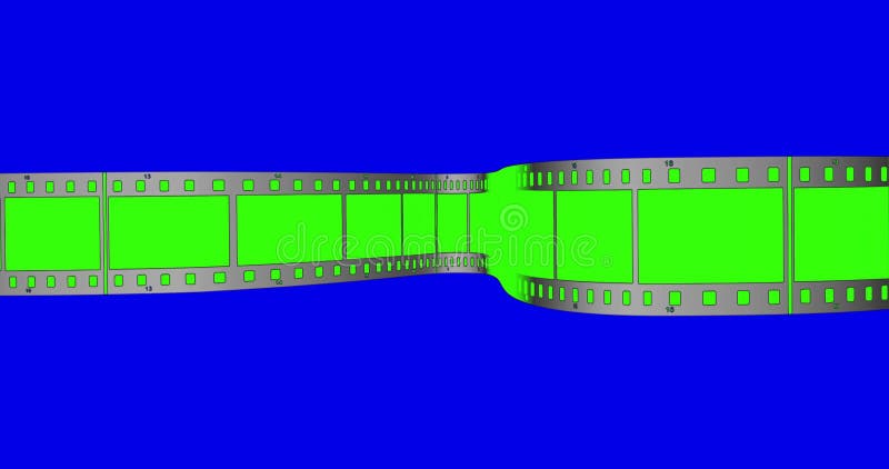 Chroma key green screen film movie strip scrolling on blue chroma background