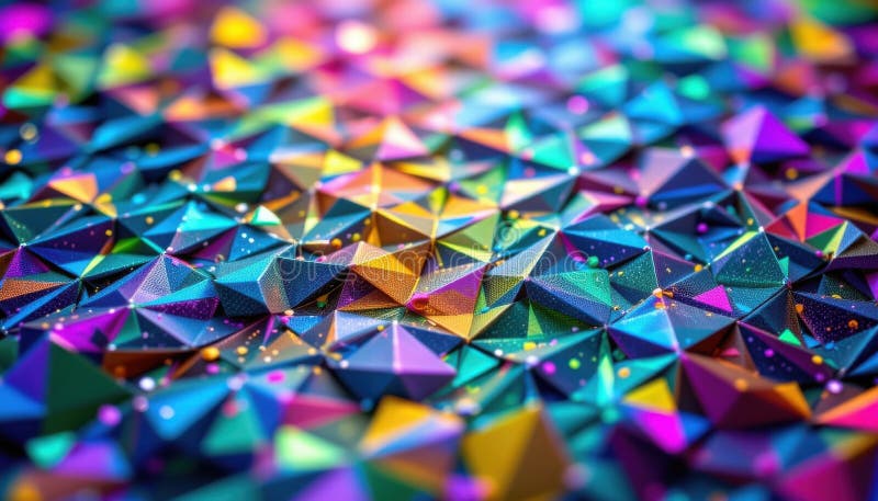 Chromatic cascade folding over triangular grid mesh, spotlight detail in lime to aqua spectral tones stock illustration