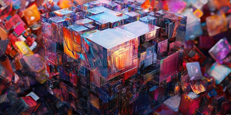 Chromatic Cube Cloud: Abstract Composition with Numerous Small Cubes in Vibrant Colors, Creating a Sense of Depth and Movement royalty free illustration