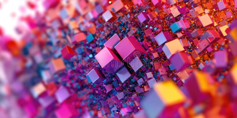 Chromatic Cube Cloud: Abstract Composition with Numerous Small Cubes in Vibrant Colors, Creating a Sense of Depth and Movement vector illustration