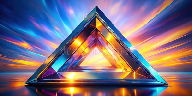 Chromatic triangle gateway at sunset a vibrant, abstract image of a metallic triangular structure against a dynamic, colorful sky royalty free illustration