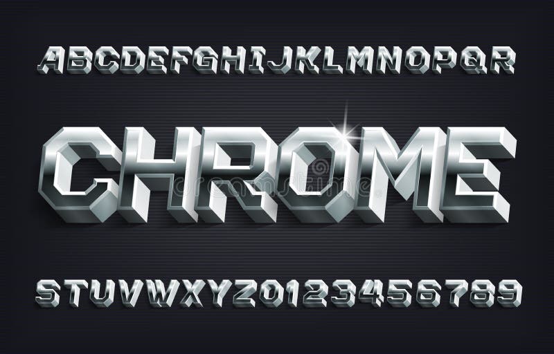 Chrome Alphabet Font 3d Metallic Letters And Numbers With Shadow Stock