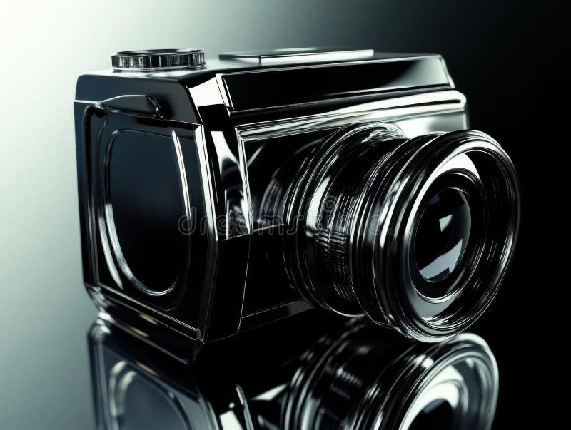 Chrome Camera, Exploring Sleek Design, Precise Optics, Captivating Imagery, Boldly Modern Photography stock illustration