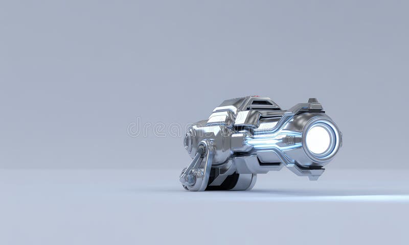 Chrome Futuristic Machine with Light Emission in Silver Tones on a Light Gray Backdrop Sci-Fi Tech royalty free illustration