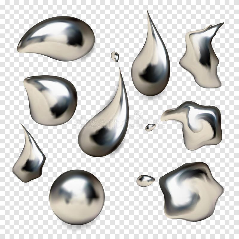 Chrome metal droplet set realistic on white background