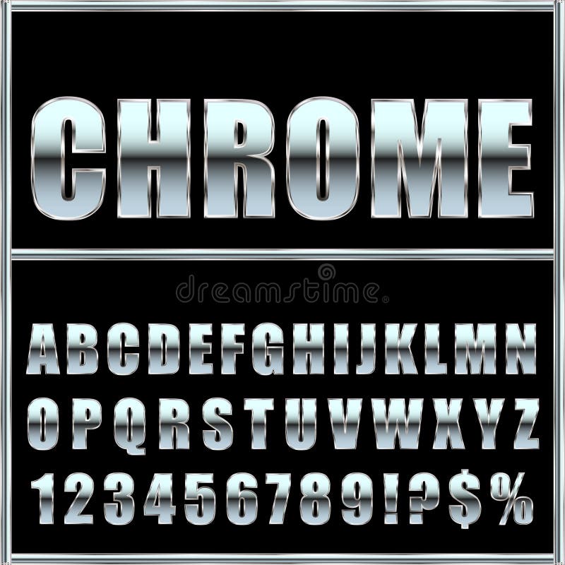 Chrome metal font and symbols for design.