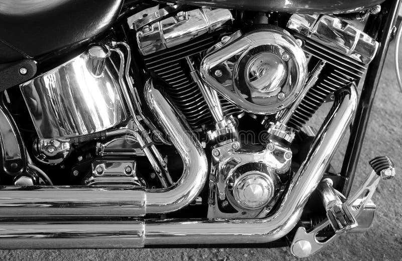 Chromium plated v type motorbike engine stock photo