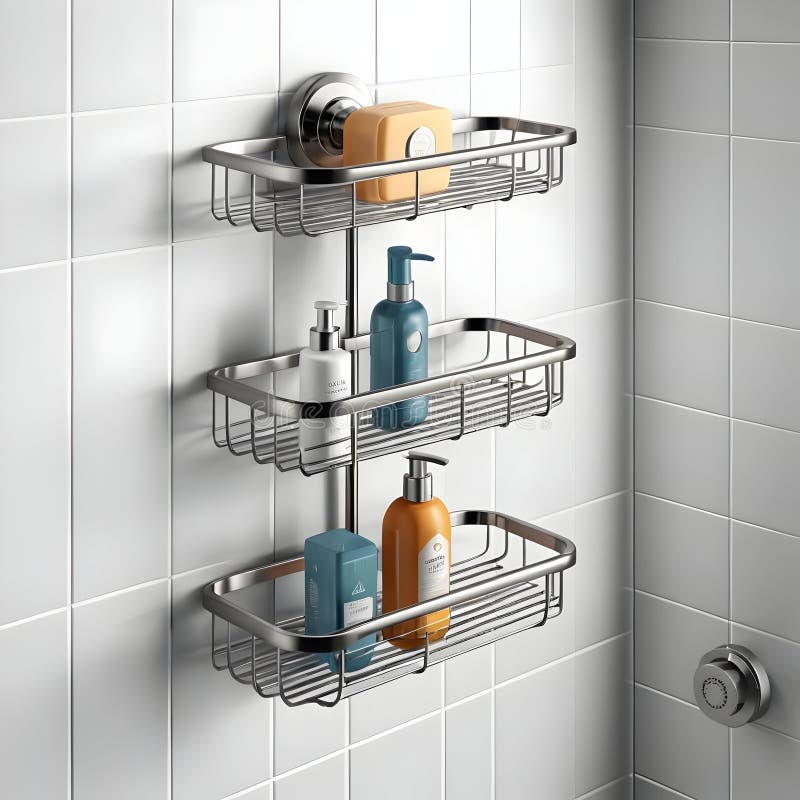 Chrome Shower Caddy Trójwarstwowe Butelki Z Mydłem Do Przechowywania W Łazience royalty ilustracja