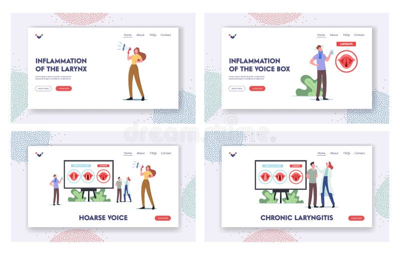 Chronic Laryngitis Landing Page Template Set. Tiny Doctor and Patient at Huge Infographics Presenting Throat Infection stock illustration