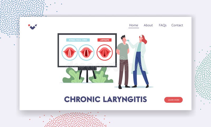 Chronic Laryngitis Landing Page Template. Tiny Doctor and Patient Characters at Infographics Presenting Throat Infection royalty free illustration